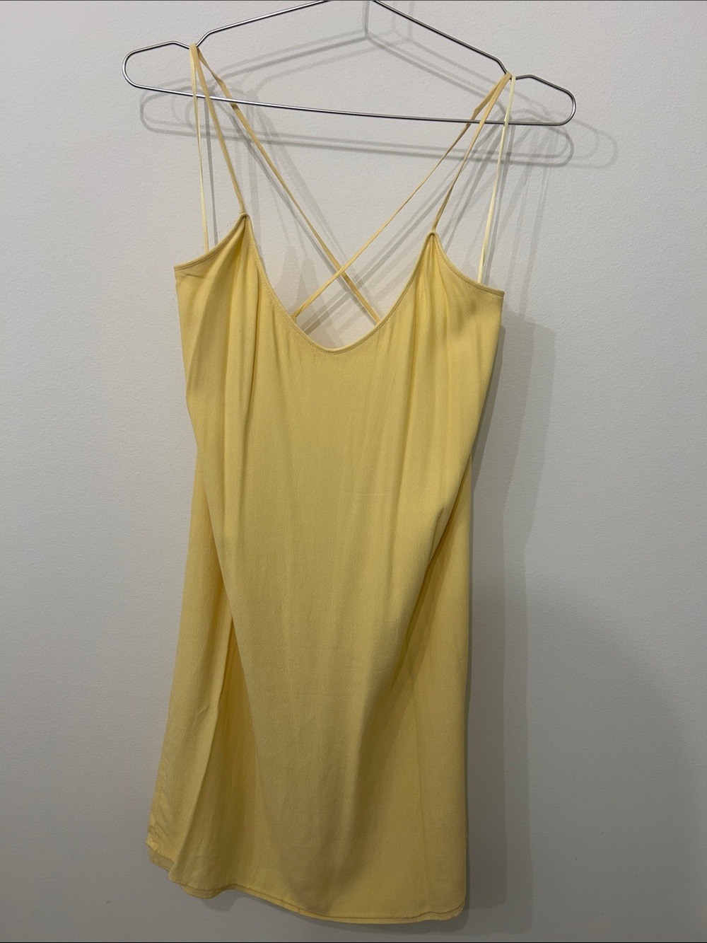 Light Yellow Slip Mini Dress with Delicate Cross-Back Straps